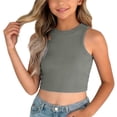 thumbnail image 1 of WRKEKC Girls Summer T-Shirts Cold Shoulder Round Neck Solid Color Ribbed Knit Sleeveless Casual Tank Vest Tops 1-10 Years, 1 of 6