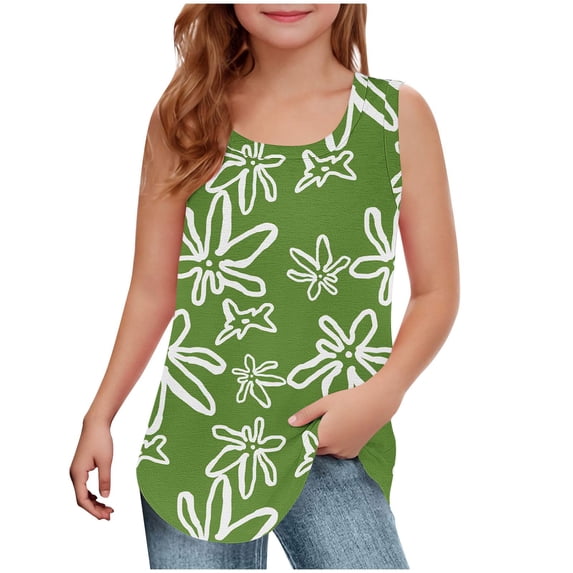 WRKEKC Girls Summer Tank, Tank Tops for Toddler Girls, Girls' Summer Casual Sleeveless Round-Neck Printed Comfortable Breathable Tank