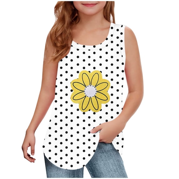 WRKEKC Girls Summer Tank, Tank Tops for Toddler Girls, Girls' Summer Casual Sleeveless Round-Neck Printed Comfortable Breathable Tank
