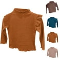 thumbnail image 1 of WRKEKC Girls Sweater Mock Neck Ruffled Sleeve Solid Color Knit Top Long Sleeve Soft Stretchy Cozy Versatile Base Layer for 2 - 8 Years Girls Fall Winter, 1 of 4