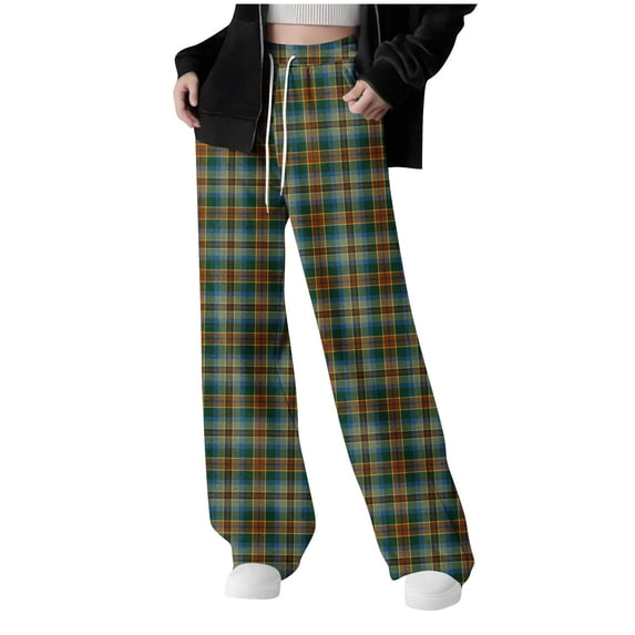 WRKEKC Girls Sweatpants Fall Winter Big Girls Pockets Thermal Cold Weather Pants Plaid Print Sweatpants Children Wide Leg Drawstring Outerwear Long Pants 5-15 Years