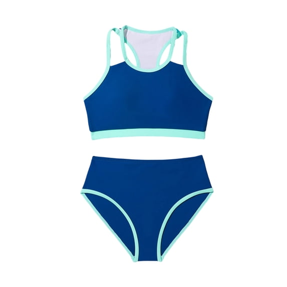 WRKEKC Girls Swimsuit Color Block Print Crop Top with Boyshort Bottoms Two Piece Bathing Suit 8-12 Years