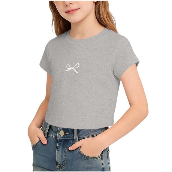 WRKEKC Girls T Shirts Heart Print Round Neck Short Sleeve Casual Sweetheart Graphic Top for 5-15 Years