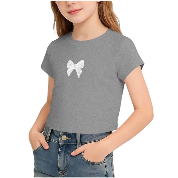 WRKEKC Girls T Shirts Heart Print Round Neck Short Sleeve Casual Sweetheart Graphic Top for 5-15 Years