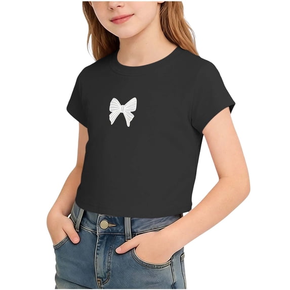 WRKEKC Girls T Shirts Heart Print Round Neck Short Sleeve Casual Sweetheart Graphic Top for 5-15 Years