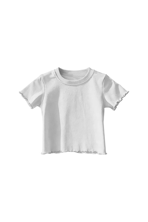 Girls T Shirts Solid Soft Breathable Scallop Trim Round Neck Short Sleeve Layering Top for 12 Months11 Years