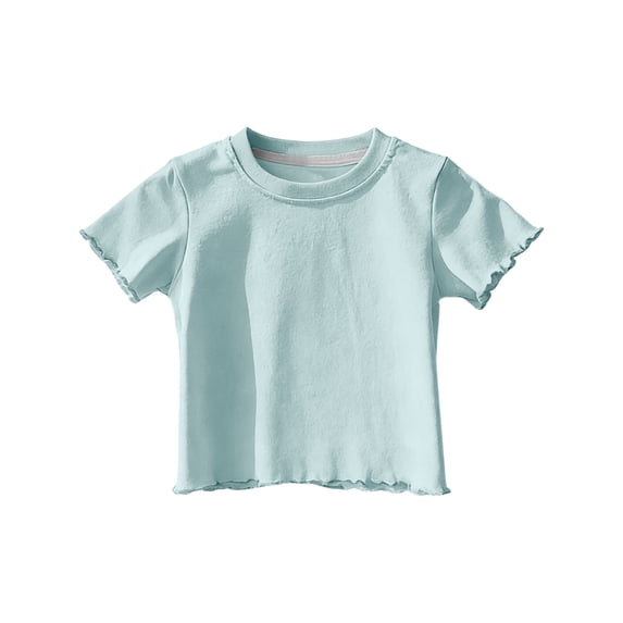WRKEKC Girls T Shirts Solid Soft Breathable Scallop Trim Round Neck Short Sleeve Layering Top for 12 Months11 Years