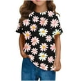 thumbnail image 1 of WRKEKC Girls T-Shirts, Summer Tops for Girls, Girls' Summer Round Neck Floral Print Trendy Short Sleeve Comfortable T-Shirts, 1 of 9
