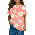 thumbnail image 1 of WRKEKC Girls T-Shirts, Summer Tops for Girls, Girls' Summer Round Neck Floral Print Trendy Short Sleeve Comfortable T-Shirts, 1 of 9