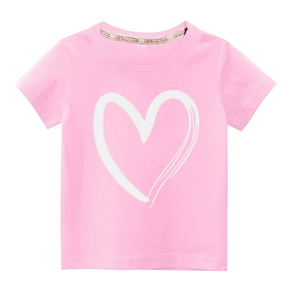 WRKEKC Girls T-Shirts, Summer Tops for Girls, Summer Cool Casual Comfortable Round Neck Breathable Heart Print Short Sleeve Tops for Boys and Girls