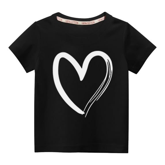 WRKEKC Girls T-Shirts, Summer Tops for Girls, Summer Cool Casual Comfortable Round Neck Breathable Heart Print Short Sleeve Tops for Boys and Girls