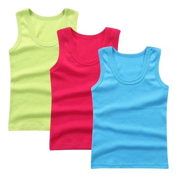WRKEKC Girls Tank Tops Solid Color Camisole Sleeveless Inner Wear Soft Breathable 3 Pack for 2-14 Years