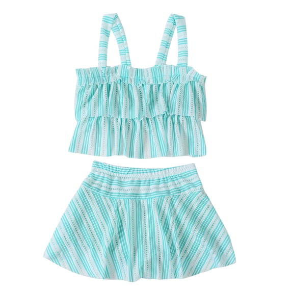 WRKEKC Girls Tankini Set 2 Piece Color Block Halter Top with Skirted Bottom Modest Swimwear 4-8 Years