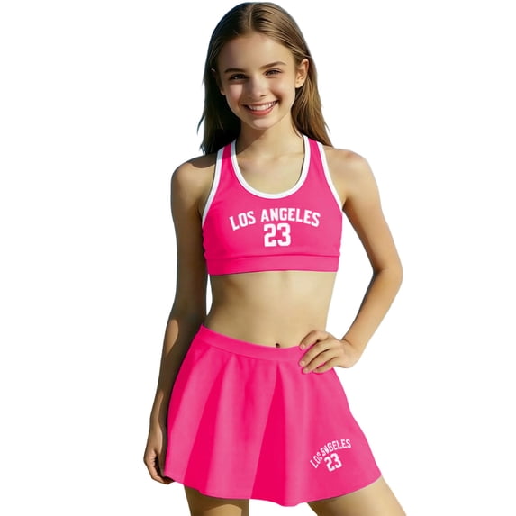 WRKEKC Girls Tankini Set 3 Piece Skirted Top and Briefs with Removable Pads Modest Swimwear 7-13 Years