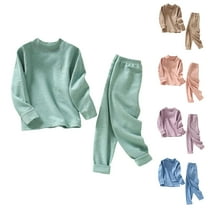 WRKEKC Girls Thermal Underwear Set 2-14 Years Mock Neck Fleece-Lined Solid Color Top and Pants Warm Winter Set