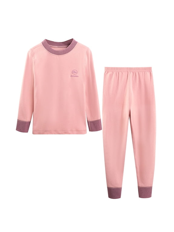 Girls Thermal Underwear Set Long Sleeve Crewneck Thick Warm Cozy Top and Soft Pants Sleepwear 2 Piece for 2-17 Years