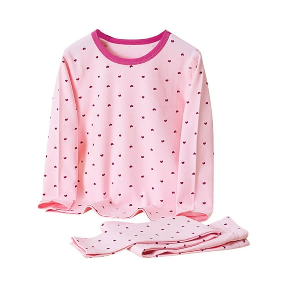 WRKEKC Girls Thermal Underwear Set Polka Dot Print Long Sleeve Crew Neck Top and Pants 2 Piece Loungewear Set for Girls 2 - 12 Years