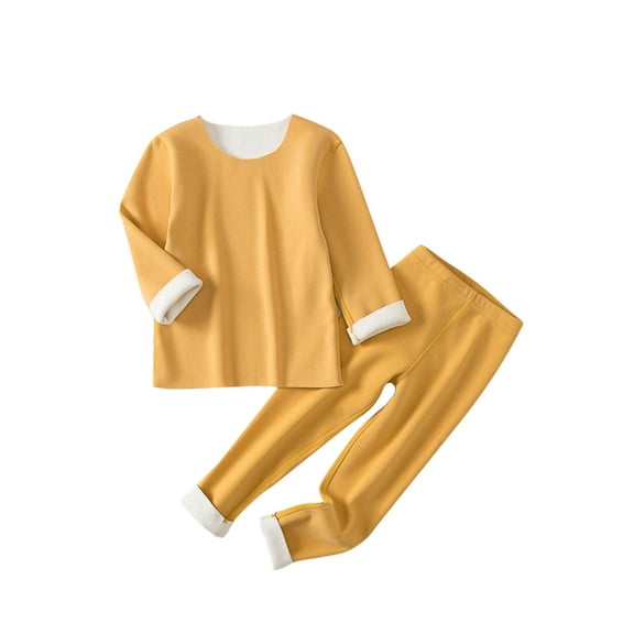 WRKEKC Girls Thermal Underwear Set Solid Color Long Sleeve Crew Neck Fleece Lined Top and Pants 2 Piece Sleepwear Set for Kids 2-14 Years