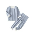thumbnail image 1 of WRKEKC Girls Thermal Underwear Set Solid Color Long Sleeve Crew Neck Fleece Lined Top and Pants 2 Piece Sleepwear Set for Kids 2-14 Years, 1 of 5