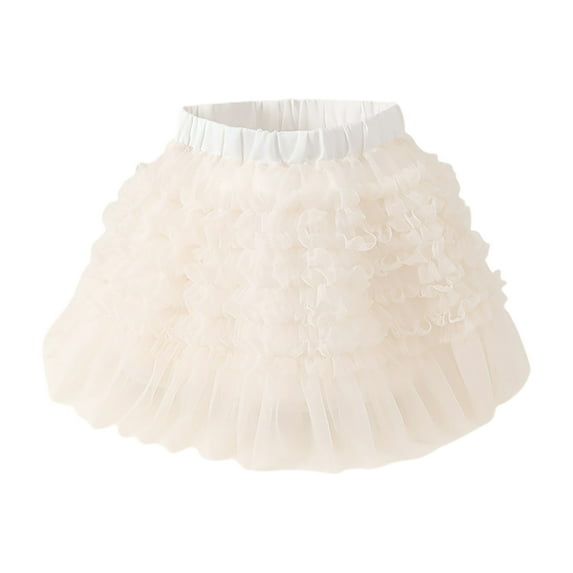 WRKEKC Girls Tulle Skirt Elastic Waist Solid Color Ruffled Soft Breathable Comfortable Cotton Fabric Lightweight Casual Daily 3-12 Years