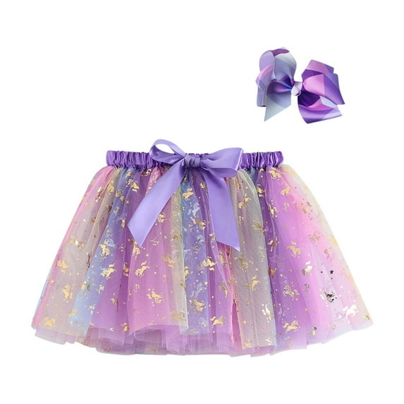 WRKEKC Girls Tulle Skirt Elastic Waist with Liner Print Soft Breathable Comfortable Cotton Fabric Lightweight Casual Daily 3-8 Years
