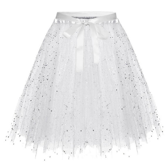 WRKEKC Girls Tutu Skirt Tulle Skirt with Bow and Sparkle Detail Fluffy for Birthday and Holiday Parties Girls 2-17 Years