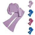 thumbnail image 1 of WRKEKC Girls Winter Outfits 8-12 Years Solid Color Ribbed Knit Long Sleeve Top and Flared Pants Two Piece Stylish Fall Set, 1 of 9