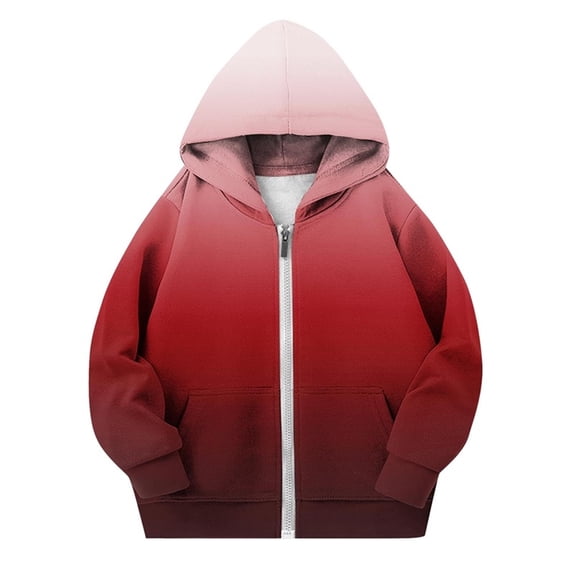 WRKEKC Girls Zip Up Hoodie Gradient Print Hooded Pockets Long Sleeve Casual Winter Sweatshirt Jacket for 4-12 Years