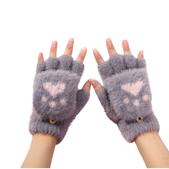 WRKEKC Gloves for Women Fingerless Flip Top Fuzzy Gloves for Women Fall Winter Student Kids Fleece Lined Thick Warm Wear