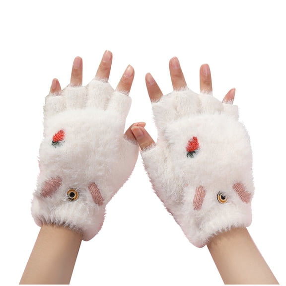 WRKEKC Gloves for Women Fingerless Flip Top Fuzzy Gloves for Women Fall Winter Student Kids Fleece Lined Thick Warm Wear
