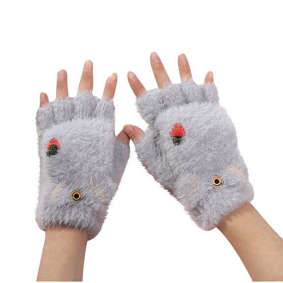 WRKEKC Gloves for Women Fingerless Flip Top Fuzzy Gloves for Women Fall Winter Student Kids Fleece Lined Thick Warm Wear