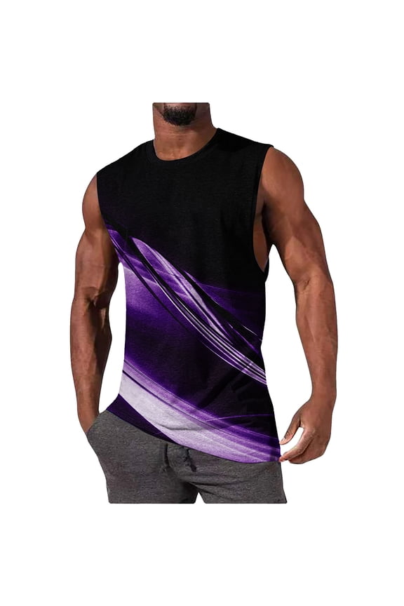 Gym Tank Tops for Men Light Reflective Print Rounded Neck Sleeveless Tee for Night Running Gym