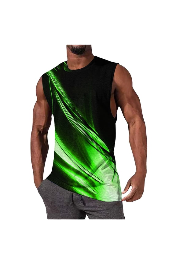 Gym Tank Tops for Men Light Reflective Print Rounded Neck Sleeveless Tee for Night Running Gym