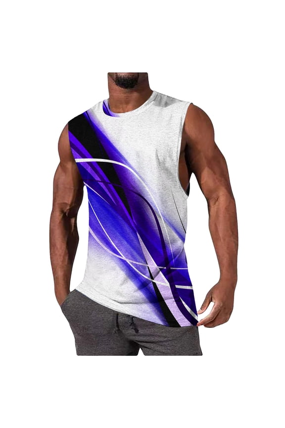 Gym Tank Tops for Men Light Reflective Print Rounded Neck Sleeveless Tee for Night Running Gym