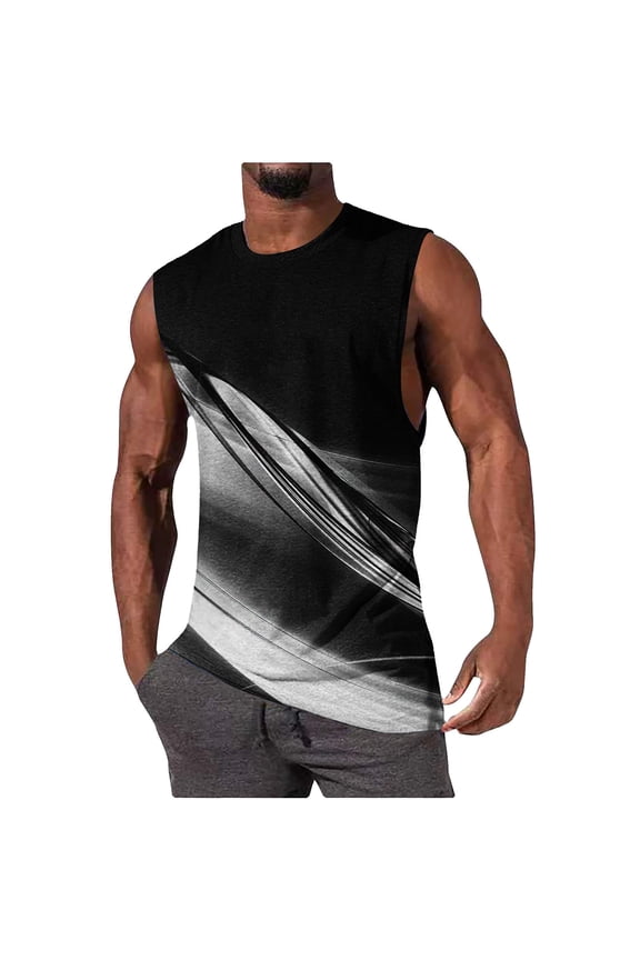 Gym Tank Tops for Men Light Reflective Print Rounded Neck Sleeveless Tee for Night Running Gym