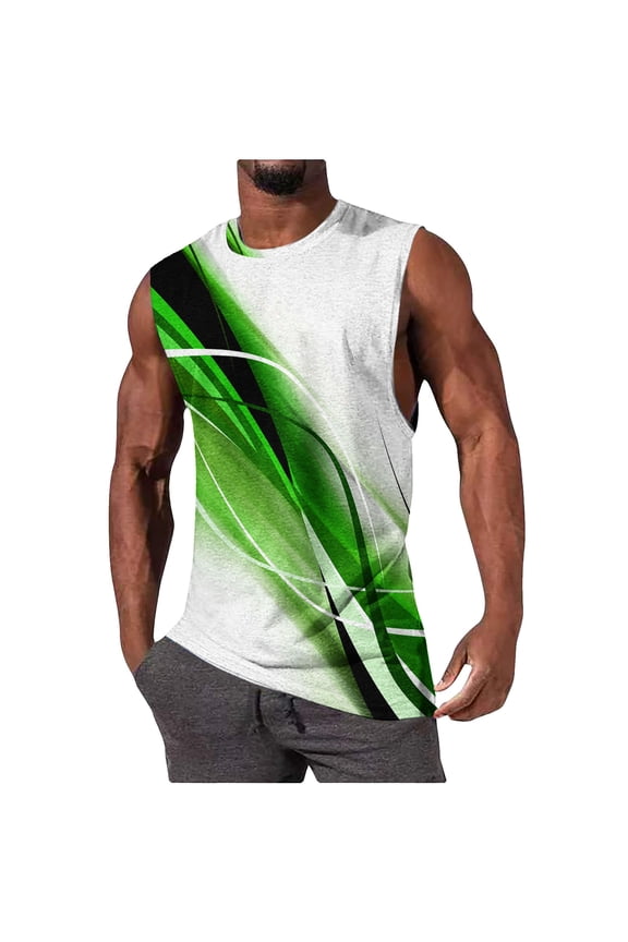 Gym Tank Tops for Men Light Reflective Print Rounded Neck Sleeveless Tee for Night Running Gym