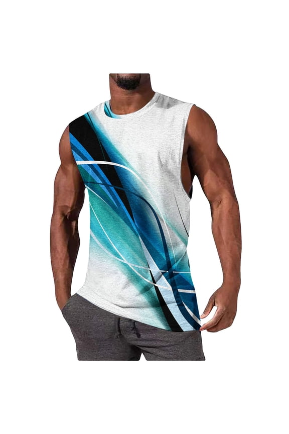 Gym Tank Tops for Men Light Reflective Print Rounded Neck Sleeveless Tee for Night Running Gym