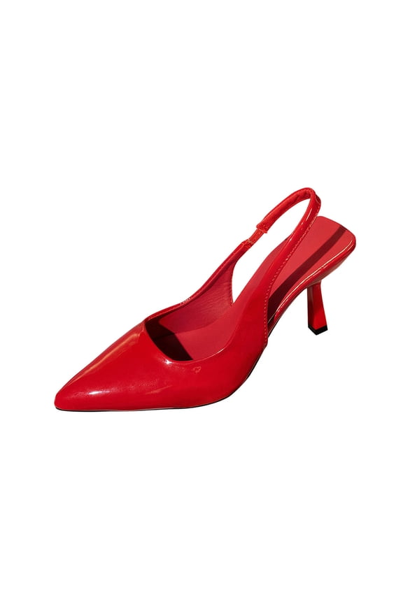 Heels for Women Solid Color Pointed Toe Closed Toe Side Elastic Strap Open Back Stiletto Heel French Style Dressy Shoes