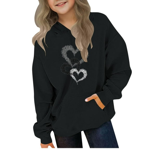 WRKEKC Hoodies for Kids Stylish Gradient Heart Print Pullover Hoodie with Kangaroo Pocket Soft Cozy Long Sleeve Sweatshirts for Fall Winter 4-14 Years