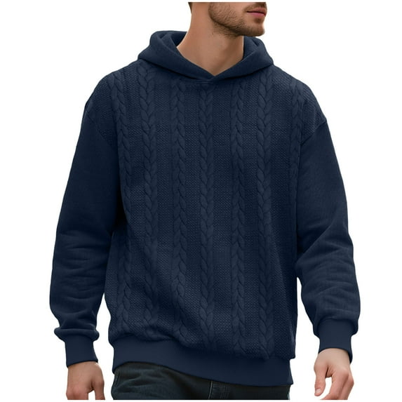 WRKEKC Hoodies for Men, Sweatshirts for Men Solid Color Cable Knit Long Sleeve Drawstring Hooded Sweatshirt for Fall Winter Casual Sports and Daily Comfort