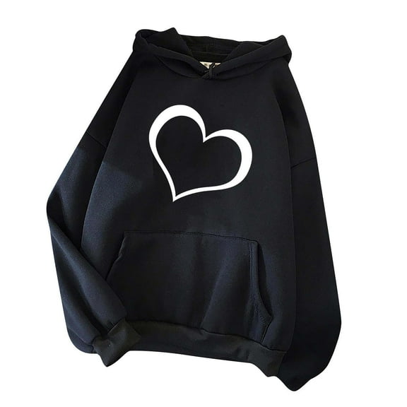 WRKEKC Hoodies for Women Long Sleeve Hoodie with Pockets Heart Printed Pullover Sweatshirt for Women Fall Casual Wear Trendy Top