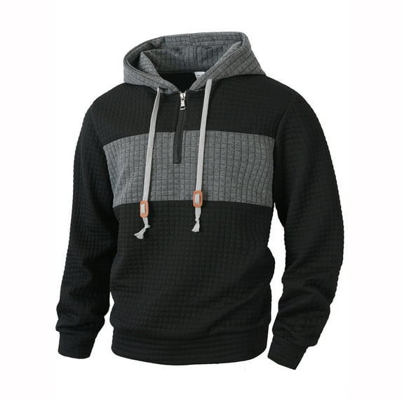 WRKEKC Hoodies for Men Color Block Long Sleeve Quarter Zip Waffle Knit Hooded Sweatshirt for Fall Winter Trendy Casual & Streetwear Looks