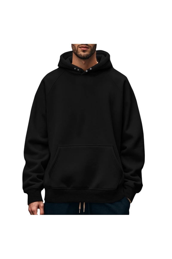 Hoodies for Men Pullover Casual Solid Color Pocket Snap Button Hooded Sweatshirt Fall Loose Fit Ideal for Sports Or Leisure Time