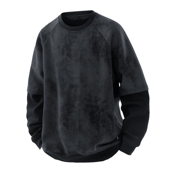WRKEKC Hoodies for Men Solid Color Fashion Color Block Crew Neck Fake Two Piece Paneled Athletic Pullover Hoodie for Fall Sports and Casual Wear