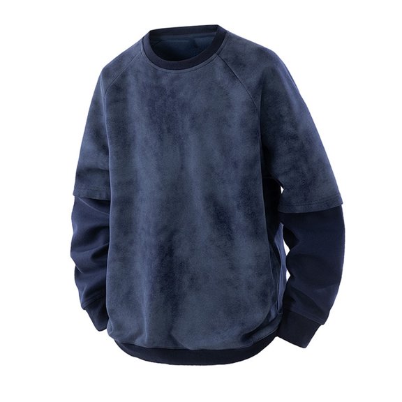 WRKEKC Hoodies for Men Solid Color Fashion Color Block Crew Neck Fake Two Piece Paneled Athletic Pullover Hoodie for Fall Sports and Casual Wear