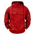 thumbnail image 1 of WRKEKC Hoodies for Men Solid Color Long Sleeve Hooded Quarter Zip Multi-Pocket Pullover Sweatshirt for Fall Winter Casual Outdoor Use, 1 of 3