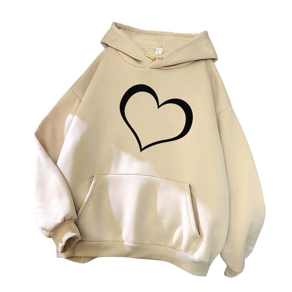 WRKEKC Hoodies for Women Long Sleeve Hoodie with Pockets Heart Printed Pullover Sweatshirt for Women Fall Casual Wear Trendy Top