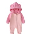 thumbnail image 1 of WRKEKC Infant Color-Block Fleece Romper Hooded Zipper Front Ribbed Thickened Warm Snug Fitting Fall Winter OutFitting for Boys and Girls 0-18 Months, 1 of 7