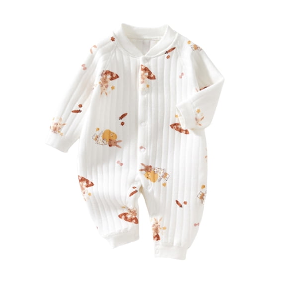WRKEKC Infant Print Romper Ribbed Crew Neck Snap Buttons Thickened Warm Snug Comfortable Fitting Fall Winter Jumpsuit for Boys and Girls 3-24 Months