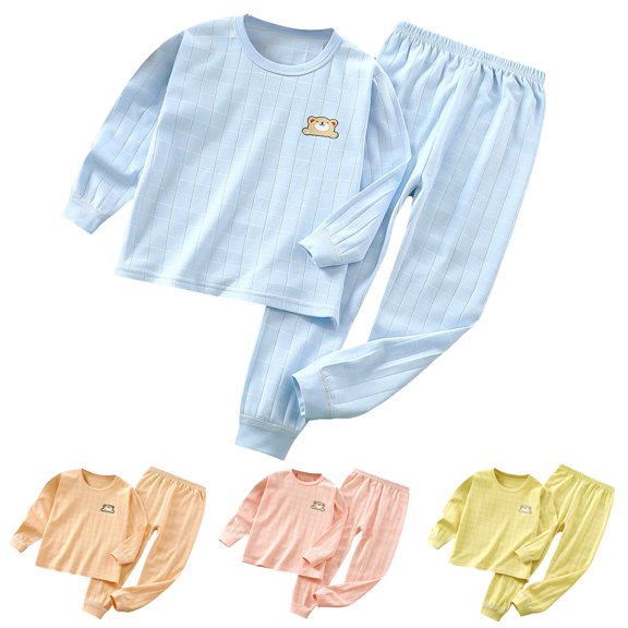 WRKEKC Infant Toddler Boys and Girls Fall Winter Loungewear Set 2-Piece Soft Thermal Plaid Bear Print Long-Sleeve Top and Elastic-Waist Pants Set 12Months-12Years